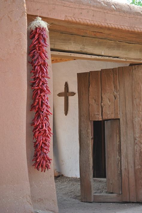 Santa Fe, New Mexico Chili Ristra, New Mexico Zia Symbol, Adobe Building, Chile Ristra, New Mexico Chile, Zia Symbol, Southwest Living, Southwest Landscape, New Mexico Style