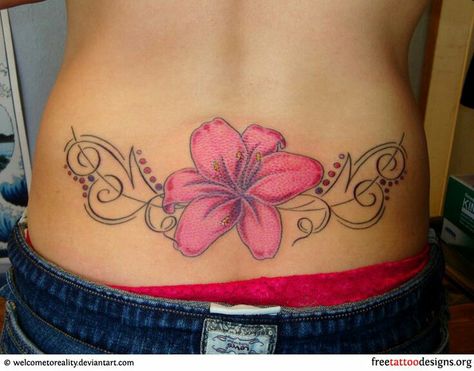 Love the side design!! Stammestattoo Designs, Back Tattoo Women Spine, Back Tattoos Spine, Lower Back Tattoo Designs, Hibiscus Tattoo, Girl Back Tattoos, 3d Tattoos, Back Tattoo Women, Up Tattoos