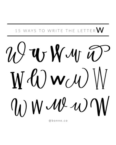 W Design Letter, Calligraphy Alphabet Handwritten Easy, W Alphabet Design, Alpha Fonts, Cursive W, Doodle Calligraphy, W Calligraphy, Brush Lettering Alphabet, Calligraphy Tips