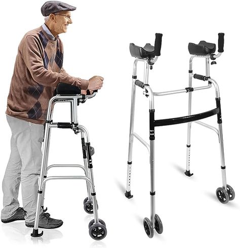 Amazon.com: Foldable Stand Up Walker - Height Adjustable Aluminum Walkers, Standard Walkers for Seniors,Elderly, Handicap, Disabled with Removable Armrest Pad : Health & Household Walker For Seniors, Mobility Aids, Casters Wheels, Heads Up, Outdoor Flooring, Walkers, Height Adjustable, Stand Up, Walking