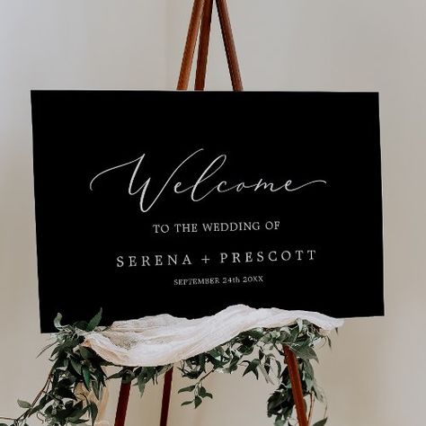 $57.50 | Delicate Dark Black Calligraphy Wedding Welcome #elegant welcome to our wedding, simple wedding day sign, romantic wedding reception signage, minimalist wedding decor, whimsical large wedding ceremony sign, black white wedding welcome sign, classic chic script typography k200, classy minimal fall winter contemporary, modern welcome foam board, moody dark black summer calligraphy White Wedding Welcome Sign, Summer Calligraphy, Wedding Reception Signage, Wedding Typography, Black Calligraphy, Romantic Wedding Receptions, Minimalist Wedding Decor, Wedding Ceremony Signs, Template Black