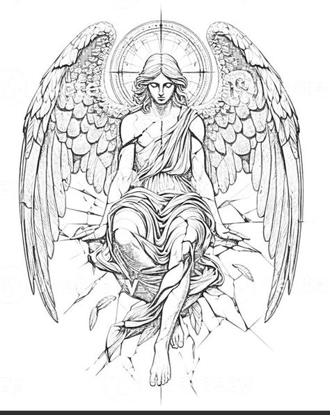 Arcangel Tattoo, Angle Tattoo, Guardian Angel Tattoo, Heaven Tattoos, Tarot Tattoo, Statue Tattoo, Cartoon Character Tattoos, Lino Art