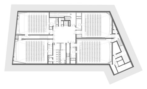 Manuelle Gautrand to Revamp Paris' Alésia Cinema with Hundreds of LED "Pixels",Basement Floor Plan Urban Renovation, Theatre Plan, Theater Plan, Cinema Center, Cinema Architecture, Cinema Design, Basement Floor Plans, Cinema Theatre, Mix Use Building