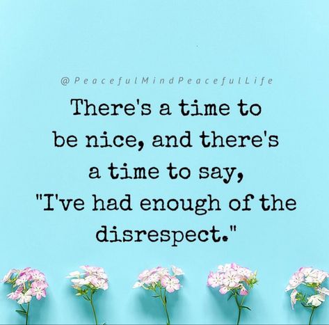 Stop Being Nice, Disrespect Quotes, The Disrespect, Deserve Better Quotes, Disrespectful People, Peaceful Mind Peaceful Life, Enough Is Enough Quotes, Being Nice, Peaceful Mind