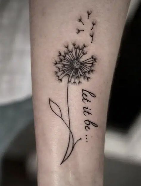 Let It Be Dandelion Tattoo, Cool Meaningful Tattoos For Women, Let Them Dandelion Tattoo, Dandelion Tattoo Design Simple, Tattoo Ideas Zodiac, Art Sleeve Tattoo, Blowing Dandelion Tattoo, Dandelion Tattoo Meaning, Dandelion Tattoos