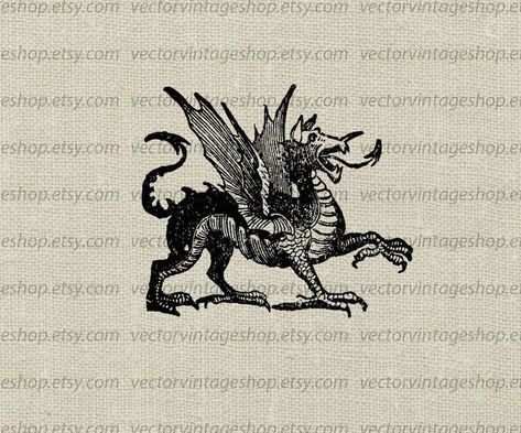 Beast Illustration, Dragon Printable, Dragon Svg, Medieval Tattoo, Medieval Dragon, Clip Art Vintage, Mystical Creatures, Dark Ages, Digital Stamps