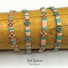 Tila Stackers, free pattern at AroundTheBeadingTable.com Seed Bead Bracelets Tutorials, Tila Beads, Diy Friendship Bracelets Patterns, Beaded Bracelets Tutorial, Diy Bracelets Patterns, Bead Weaving Patterns, Beaded Jewelry Tutorials, Seed Bead Tutorial, Beaded Jewelry Designs