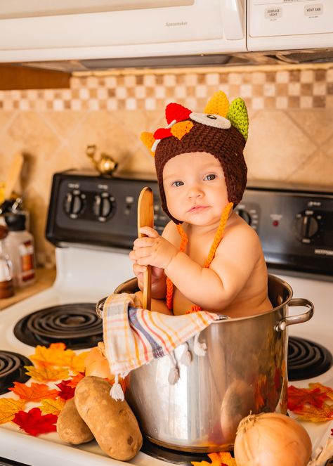 Just give me a kitchen and your little ones and we can make make magic happen! These were part of a five-month photoshoot for this lovely little one! Fall Baby Picture Ideas, Thanksgiving Baby Pictures, Baby Holiday Pictures, Holiday Baby Pictures, Fall Baby Photos, Baby Picture Ideas, Baby Holiday Photos, Fall Baby Pictures, Photo Bb