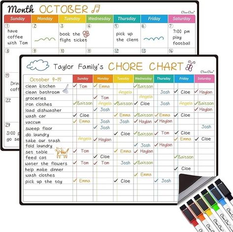 Amazon.com : Magnetic Dry Erase Chore Chart, Monthly Calendar Set - 14.5"x11" Monthly Calendar, Chore Board for Fridge - 6 Extra Fine Point Markers Included - Shipped Flat : Office Products Dry Erase Chore Chart, Chore Board, Family Chore Charts, Chore Chart, How To Iron Clothes, Monthly Calendar, Office Products, Dry Erase, Markers