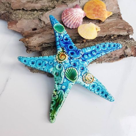 Ceramic Coral Reefs, Starfish Wall Decor, Clay Wall Hanging, Starfish Decor, Clay Candle, Stella Marina, Theme Wall, Paper Mache Art, Clay Wall