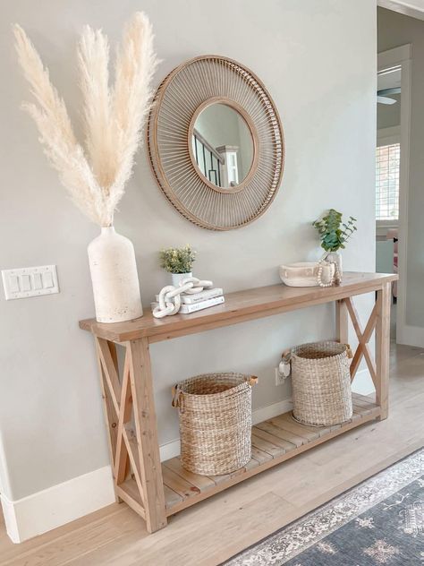 Enter Home Decor, Nook Room Ideas, Tall Entryway Table, March Home Decor, Entry Way Table Ideas, Rustic Entryway Table, Boho House Decor, Dining Area Decor, Paint End Tables Diy