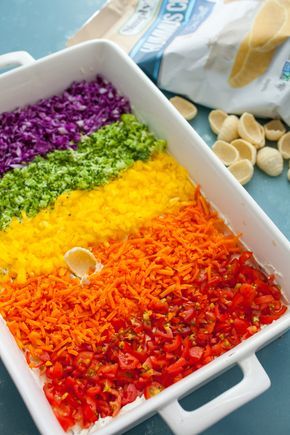 Rainbow Veggie Ranch Dip: This fun and colorful dip is easy to make, packed with healthy veggies, and so delicious! Perfect for a game day crowd! | macheesmo.com #spons Ranch Veggie Dip, Rainbow Party Food, Fancy Appetizer Recipes, Avocado Appetizer, Rainbow Snacks, Homemade Ranch Dip, Ranch Dip Recipe, Delicious Appetizer Recipes, Ranch Dip