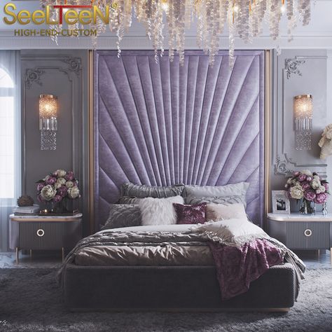 Bedroom Sets Furniture King, Purple Bedroom Decor, Glam Bedroom Decor, Purple Bedrooms, Glam Bedroom, Purple Bedroom, Luxury Bedroom Design, Luxury Modern Furniture, King Bedroom Sets