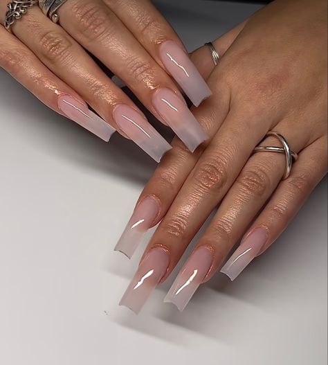 Long Square Gel X Nails, Long Nail French Tip, Sharp Square Acrylic Nails, Basic Long Acrylic Nails, Narrow Square Nails, Long Tapered Square Nail Designs, French Tip Tapered Square Nails, Long Tapered Nails, Translucent Pink Nails