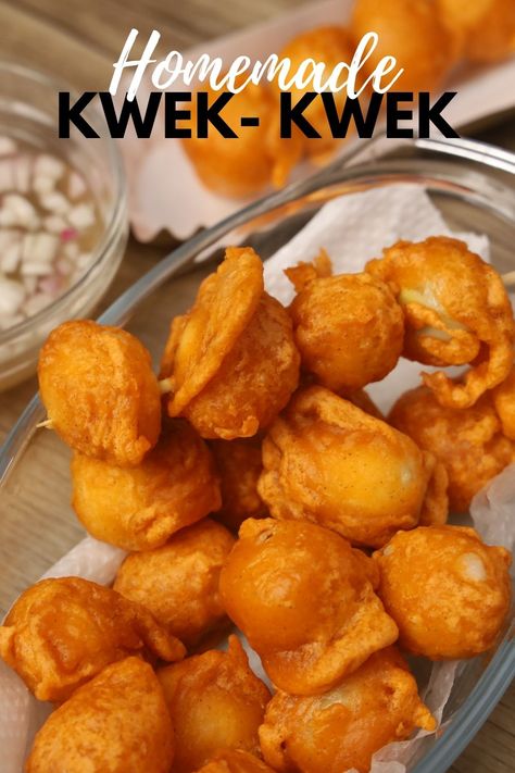 How To Make Kwek Kwek Recipe for Merienda. Kwek Kwek is a Popular Filipino Street Food Made of Boiled Quail Eggs coated with Orange Batter and Deep Fried. Ingredients: 24 Pieces Quail Eggs 1 Cup All Purpose Flour 1/4 Cup Cornstarch 1 Cup Water 1/4 teaspoon Orange Food Color 1/2 - 1 Cup Cornstarch ( Dredging ) 1/2 teaspoon Baking Powder 1/2 teaspoon Black Pepper 1 teaspoon Salt 1- 2 Cups Cooking Oil (for fyring) #kwekkwek #kwekkwekrecipe #howtomakekwekwek Kwek Kwek Recipe, Ulam Recipe, Boiled Quail Eggs, Kwek Kwek, Quail Recipes, Easy Filipino Recipes, Fried Quail, Quail Coop, Filipino Street Food