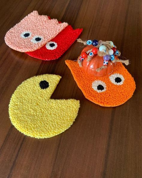 Boheme Home Decor on Instagram: "Punch needle coasters #punchneedle #pacman #punchcoaster #punchneedleembroidery #punchneedlecoasters #punchneedlecoaster" Pacman Hat, Punch Needle Coasters, Tufting Ideas, Deco Salon, Punch Needle Patterns, Punch Needle Embroidery, Pac Man, Punch Needle, Coasters