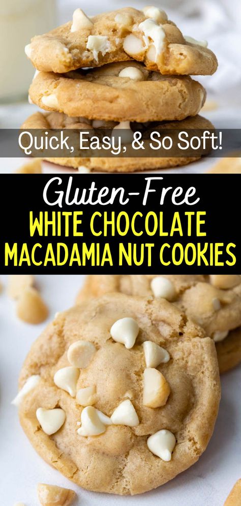 White Macadamia Nut Cookies, Macadamia Nut Cookies Recipe, Gf Treats, Chocolate Macadamia Nut Cookies, Cookies With White Chocolate, Gf Meals, White Chocolate Macadamia Nut Cookies, White Chocolate Macadamia Nut, Gf Cookies