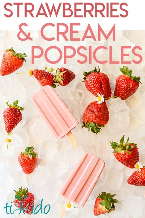 Creamy Popsicles, Frozen Treats Recipes, Strawberry Popsicles, Homemade Strawberry Ice Cream, Frozen Dessert Recipe, Homemade Popsicles, Dessert Aux Fruits, Ice Cream Popsicles, Popsicle Recipes