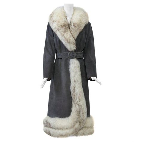 f5c3dd7514bf620a1b85450d2ae374b1desc49021177ri Grey Suede Jacket, 1970s Coat, Black Fur Coat, Fringe Coats, 1920s Outfits, Fur Trim Coat, Vintage Coats, Wardrobe Tips, Outfits Chic