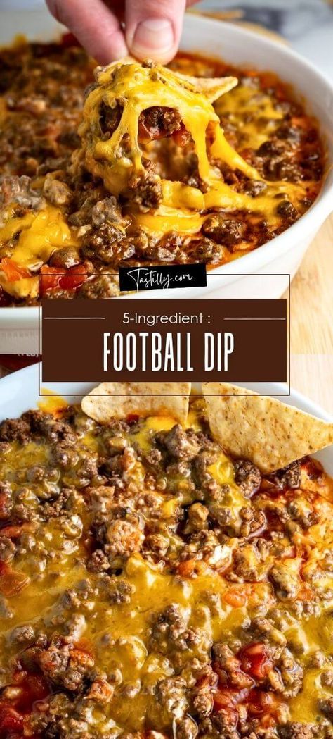 5-Ingredient Football Dip: Ready In 35 Minutes 5 Ingredient Dips Easy Recipes, Best Football Dips, Friendsgiving Dip Recipes, Healthier Football Food, Best Game Day Dips Football Parties, Game Day Appetizers Dips, Best Football Dip Ever, 5 Ingredient Football Dip, Football Food Dips