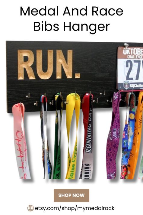 Display your running-race bling and marathon medals with our Medal and Race Bibs Hanger. Perfect for showcasing your running achievements, this holder elegantly displays your race bibs and medals. Shop now at My Medal Rack and celebrate your running journey with style! #MedalAndRaceBibsHanger #RunningRaceBibHolder #MedalDisplay #RunningMedalHolder #MyMedalRack #AthleticAchievements #SportsDecor Race Bib Holder, Running Medal Holder, Medal Rack, Running Medal, Marathon Medal, Ribbon Holders, Running Medals, Race Bibs, Medal Holder