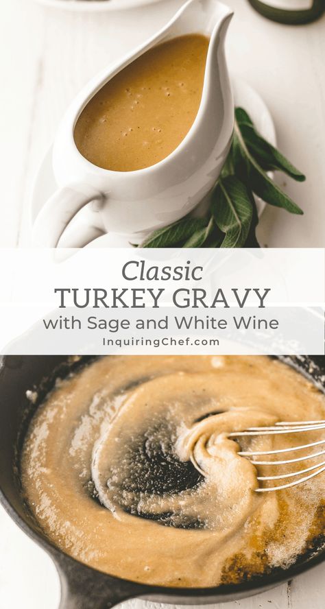 Sage Gravy Recipe, Gravy Turkey Recipe, Rosemary Gravy, Sage Gravy, Sage Turkey, Gravy Turkey, Roast Turkey Gravy, Wine Gravy, Turkey Wine