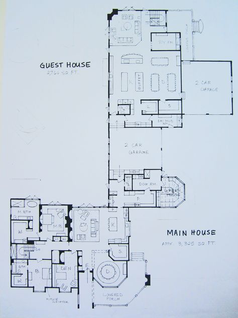 Main House with attached Guest House  / Personal plan by me (Jodeen) - please keep in mind that I designed this for our personal wants and needs :) Main House With Guest House, House With Separate Guest House, Floor Plan With Attached Guest House, Main House And Guest House, Guest House Attached To Main House, House Plans With Guest House, House With Attached Guest House, Victorian Sims 4, Attached Guest House