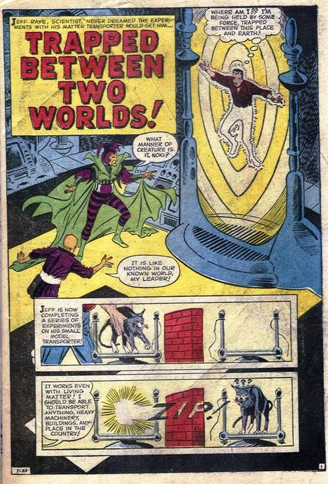 Steve Ditko pencils and inks unsigned - Trapped Between Two Worlds! Page 1- From Strange Tales 67 Strange Tales, Between Two Worlds, Steve Ditko, Two Worlds, Mission Impossible, Comic Book Artists, Doctor Strange, Still Image, Original Artists