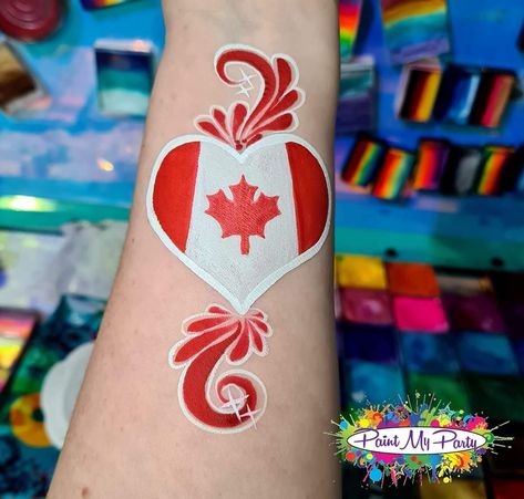 From Claire Greenwood Canada Day Makeup Looks, Canada Day Face Paint, Canada Day Face Painting Ideas, Childcare Crafts, Painting Costume, Day Makeup Looks, Canada Eh, Face Paintings, Facepaint