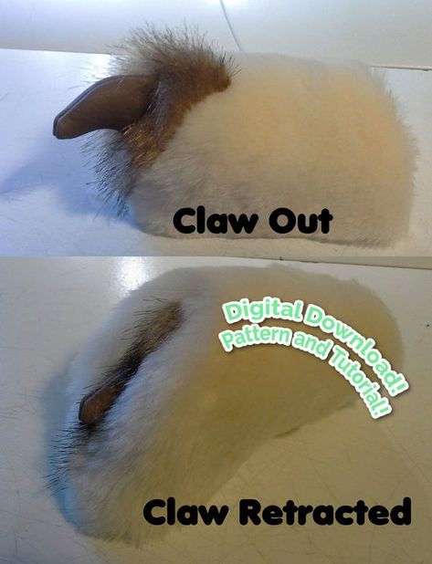 Fursuit Claws, Fursuit Pattern, Free Plush Pattern, Retractable Claws, Fursuit Making, Fursuit Ideas, Fursuit Paws, Fursuit Tutorial, Fur Suit