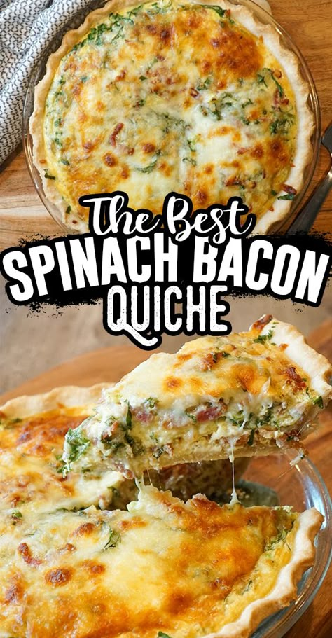 Spinach Bacon Quiche, Quiche Spinach, Quiche Easy, Bacon Quiche Recipe, Bacon Spinach Quiche, Spinach Quiche Recipes, Fancy Brunch, Quiche Lorraine Recipe, Homemade Pie Crust