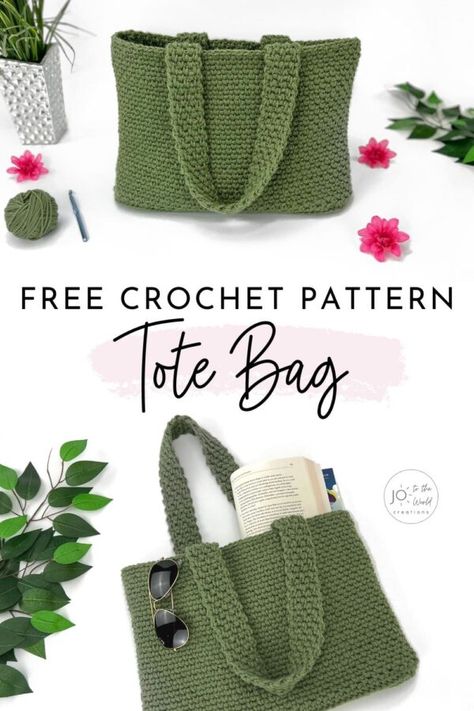 Crochet Tote Bag Pattern - Free | Jo to the World Creations Cute Bag Crochet Pattern, Crocheting Bag Pattern, Crochet With Cotton Yarn Easy Patterns, Crochet Everyday Bag, Crocheted Tote Bags Free Pattern, Crochet Bag Projects, Simple Crochet Bags, Medium Yarn Crochet Patterns, Crochet Patterns Bag Free