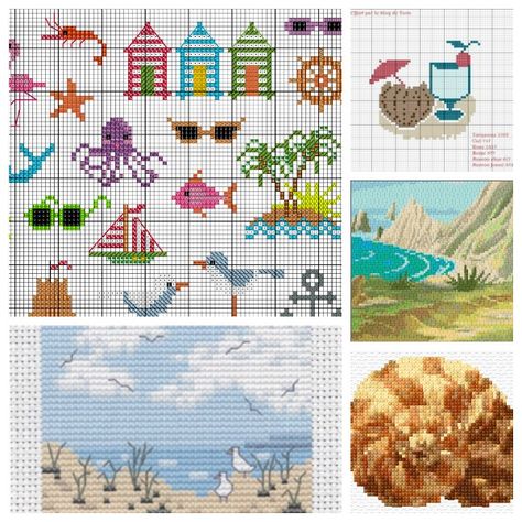 When Stitching is Just a Day at the Beach – Cross-Stitch Charts Patterns, Blackwork Embroidery, Cross Stitch Christmas Ornaments, Framed Cross Stitch, Diy Cross, Seed Bead Patterns, A Day At The Beach, Cross Stitch Heart, Summer Plans