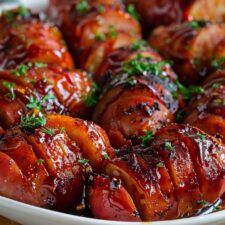 Maple Bbq Hasselback Kielbasa Bites, Hasselback Kielbasa Bites, Hasselback Kielbasa, Kielbasa Bites, Paleo Barbecue Sauce, Kielbasa Sausage, Potato Wedges, Kielbasa, Barbecue Sauce