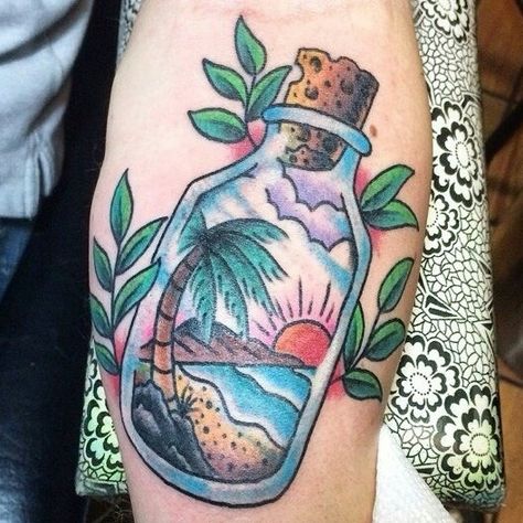 Tat Sleeve, Just Breathe Tattoo, Sunset Tattoos, Bottle Tattoo, Inspiration Tattoo, Beach Tattoo, Bff Tattoos, Ink Inspiration, Incredible Tattoos