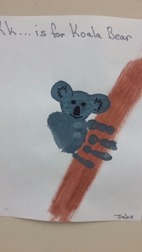 > K is for Koala Bear > Koala Bear Handprint  > Preschool art letter k Bear Handprint, K Is For Koala, Letter Preschool, Letter K Crafts, Koala Craft, Kindergarten Art Activities, Zoo Crafts, Abc Crafts, K Crafts