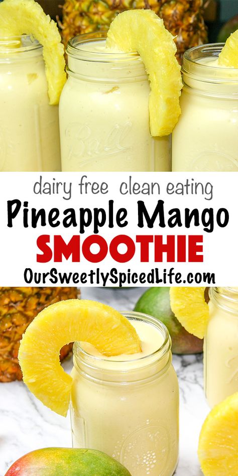 Mango Pina Colada, Healthy Light Breakfast, Homemade Fruit Smoothies, Pineapple Mango Smoothie, Eating Pineapple, Breakfast Quick, Smoothies Vegan, Mango Pineapple Smoothie, Pina Colada Smoothie