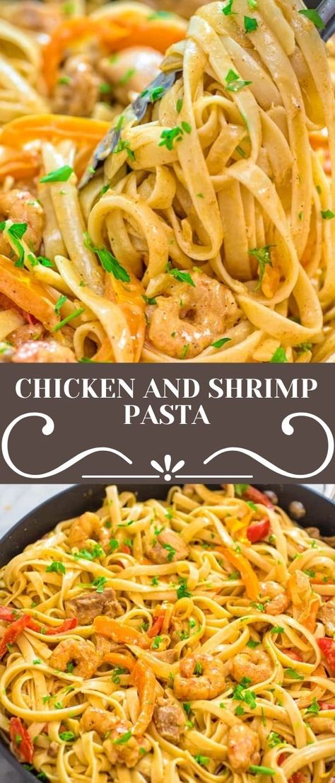 This delicious Cajun Chicken and Shrimp Pasta makes an easy, quick and filling dinner for the whole family. The smoky Cajun spice and the creamy Parmesan sauce create an unforgettable combination! FOLLOW Cooktoria for more deliciousness! If you try my recipes - share photos with me, I ALWAYS check! Cajun Chicken And Shrimp Pasta, Chicken Shrimp Pasta, Cajun Chicken And Shrimp, Cajun Spice, Creamy Parmesan Sauce, Cajun Dishes, Chicken Shrimp, Chicken And Shrimp Recipes, Filling Dinner