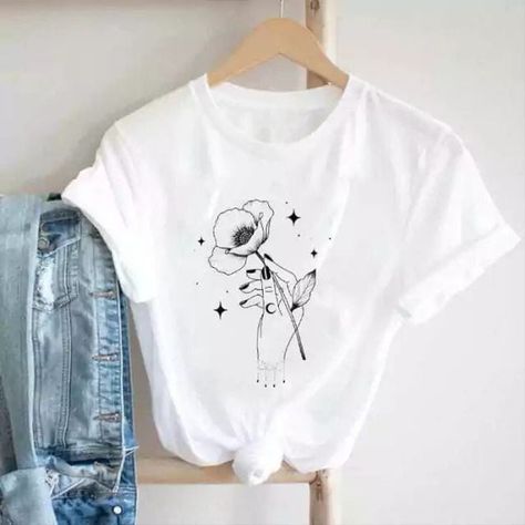 Embroidery On Dress, Cute Tshirt Designs, Celestial Shirt, Jelly Purse, Screen Printed Tshirts, Design Tshirt, Ladies T Shirt, Printing Business, Teacher Tshirts