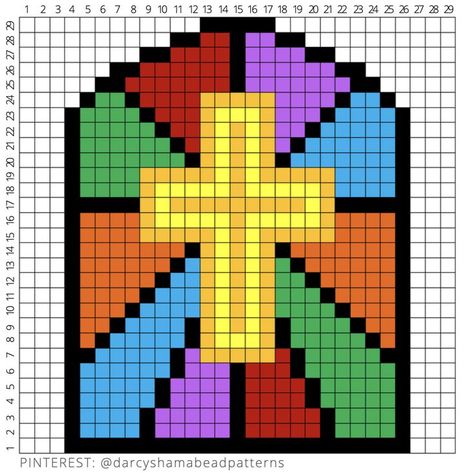 Stain Glass Pixel Art, Stained Glass Perler Bead Patterns, Easter Stained Glass Ideas, Christian Pixel Art, Cross Pixel Art, Easter Pixel Art, Easter Perler Bead Patterns, Disney Silhouette Art, Easter Window