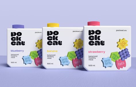 Pockeat Meal Identity & Packaging – Packaging Of The World Meal Replacement Packaging, Regular Meals, Meal Replacement Drinks, Packaging Idea, Identity Package, Banana Blueberry, Balanced Meals, Healthy Balance, Packing Design