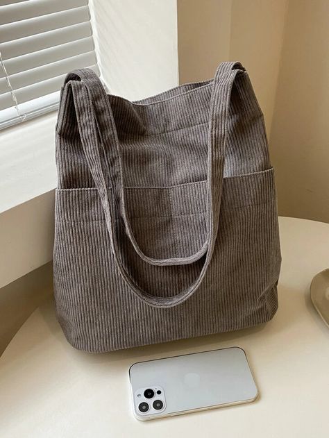 Minimalist Corduroy Shopper Bag | SHEIN USA Business Casual Minimalist, Preppy Bags, College Work, Bags For Teens, Mua Sắm, Shopper Tote, Shopper Bag, White Collar, Womens Tote