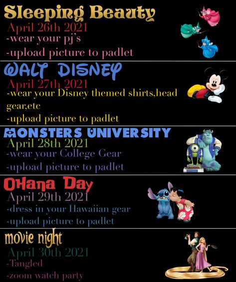 Disney Spirit Week Ideas, Movie Spirit Week Ideas, Disney Homecoming Dresses, Summer Spirit Week Ideas, Disney Spirit Week, Disney Homecoming, Student Senate, Stuco Ideas, Spirit Day Ideas