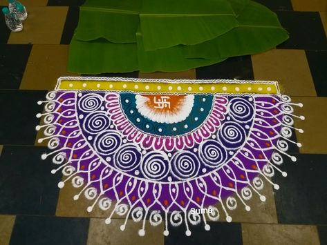 Suma's creative rangoli Semi Circle Rangoli Designs Diwali, Semicircle Rangoli, Semicircle Rangoli Designs, Semi Circle Rangoli Designs, Circle Rangoli, Rangoli Painting, Rangoli Designs For Competition, Very Easy Rangoli Designs, Rangoli Designs Latest