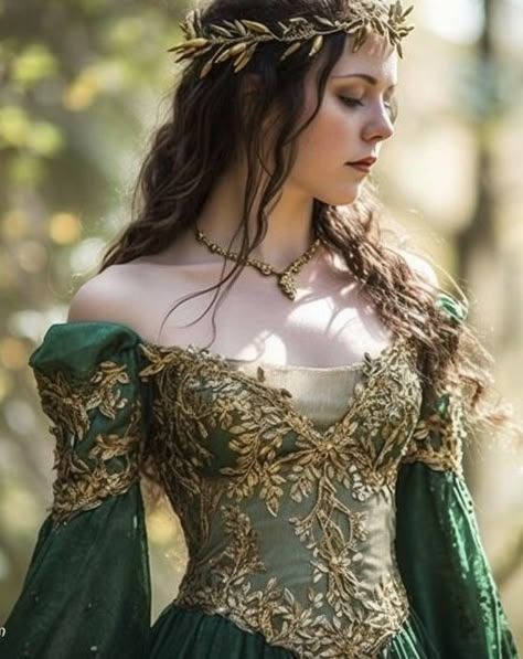 Fairy Dress Design, Elvish Dress, Elven Fairy, Elven Princess, Elven Dress, Elf Dress, Fantasy Dresses, Queen Dress, Medieval Clothing