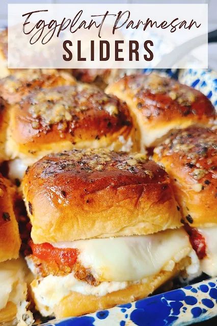 Eggplant Parmesan Sliders Eggplant Parm Sliders, Vegetarian Sliders Recipes, Eggplant Sliders, Vegetarian Sliders, Parmesan Sliders, Veggie Omelet, Eggplant Rollatini, Best Macaroni Salad, Drink Inspiration