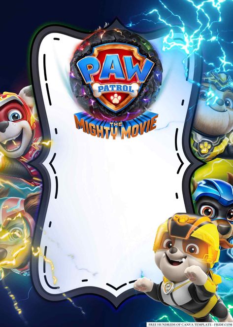 Free Editable PAW Patrol: The Mighty Movie Birthday Invitations Paw Patrol Party Invites Free Printable, Free Paw Patrol Invitations Printables, Paw Patrol Poster Birthday, Zazzle Invitations Paw Patrol, Paw Patrol Blank Invitations, Mini Hot Dogs, Paw Patrol Birthday Invitations, Patrol Party, Paw Patrol Pups