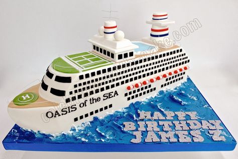 Cruise Ship Birthday Cake Royal Caribbean Cruise Line Oasis Of The Seas Cruise Ship Cake, Bon Voyage Cake, Ship Cake, Boat Cake, Royal Caribbean Cruise Lines, Carribean Cruise, Cruise Party, Cake Name, Royal Caribbean Cruise