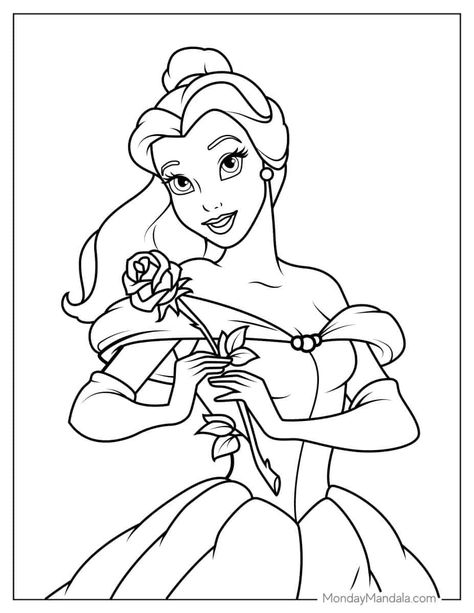 Disney Princess Outline, Beauty And The Beast Coloring, Belle Drawing, Disney Coloring Pages Printables, Pintar Disney, Belle Coloring Pages, Bella Disney, Disney Princess Colors, Disney Princess Coloring Pages