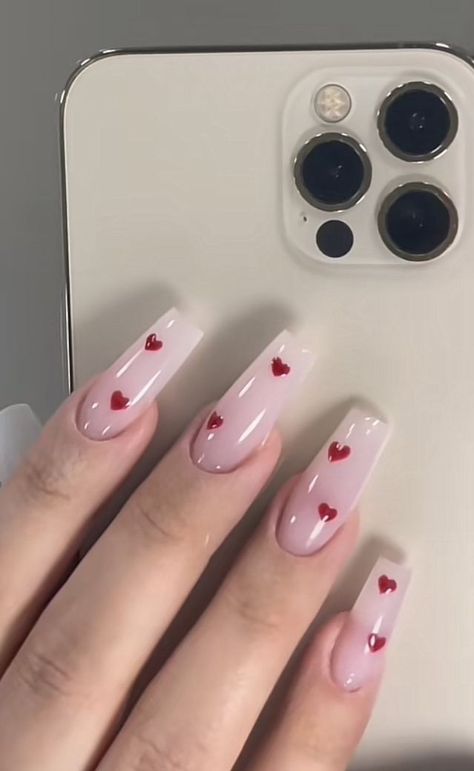 Cowboy Nails, Vday Nails, Heart Nail Designs, February Nails, Nail Designs Valentines, Simple Gel Nails, Her Nails, Red Nail, Acrylic Nails Coffin Short